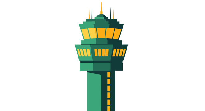 Modern Green Air Traffic Control Tower Illustration Vector.
