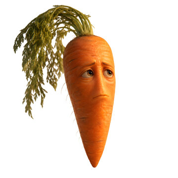 3D sad carrot character disappointed orange root vegetable emotional expression isolated png
