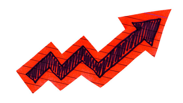 scrapbook scrapbooking collage doodle - hand drawn black doodle jagged arrow icon, sketch and scribble arrow, cut out element on red index card, isolated on transparent or white background png