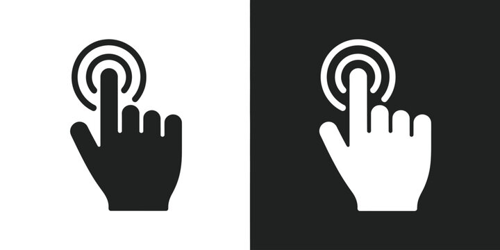 Hand Cursor Click icon set, outline style pointer finger symbol, black and white UI navigation indicator, interactive button click and touch screen gesture concept.