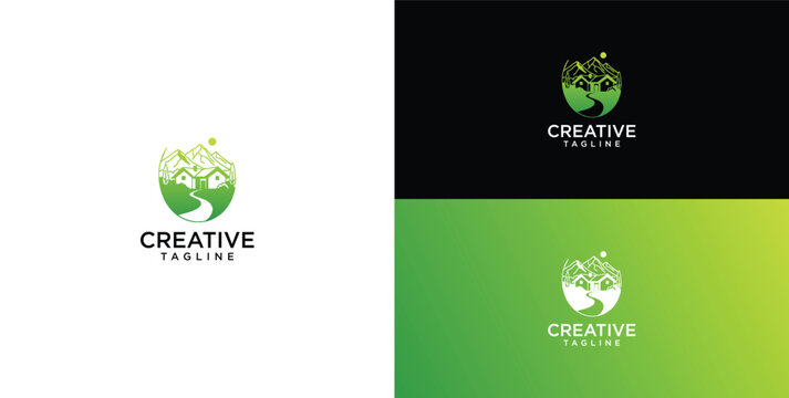 Creative abstract logo design featuring a winding path leading into a stylized tree and globe, symbolizing growth and connection