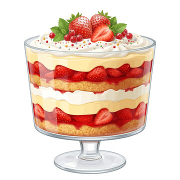 Festive 3D Vector Illustration of a Delicious Strawberry Trifle Dessert
