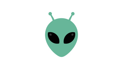 Fototapeta premium Simple cartoon alien head illustration with big black eyes and antennae on white background