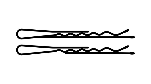 Two simple black line art hair pins on a white background