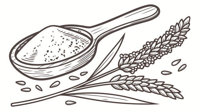 Vector illustration of psyllium husk powder with wheat stalks for healthy lifestyle and digestive supplement concept