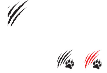 Obraz premium Animals claw scratches mark vector icons set. Claws beast ripped marks silhouette. Dinosaur claw scratches icon silhouette vector. Wild animal claw marks line act vector 