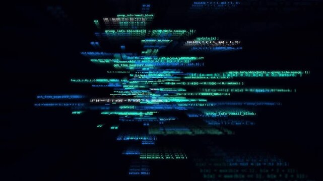 Abstract digital background with glowing blue and green programming code lines