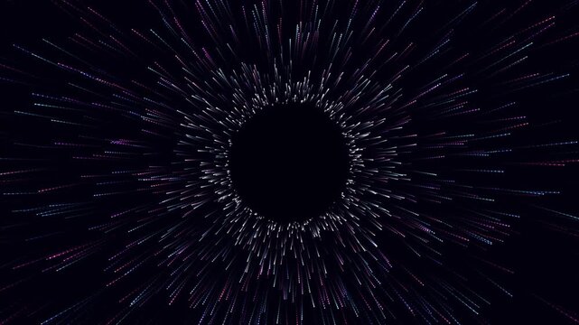Abstract background with light streaks and particles radiating from center