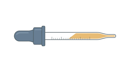 Fototapeta premium Close up of a laboratory dropper with liquid sample and measurement markings on white background