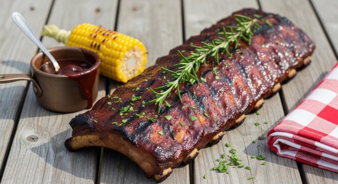 A long, thin, brown, and black snake with a white head and red eyes on a wooden surface with a red and white checkered napkin and a yellow corn cob.
