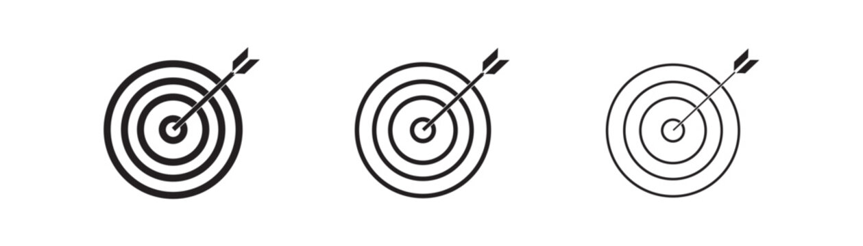 Target with arrow icon set vector illustration collection of dartboard aim symbols in line and glyph style representing focus precision and success