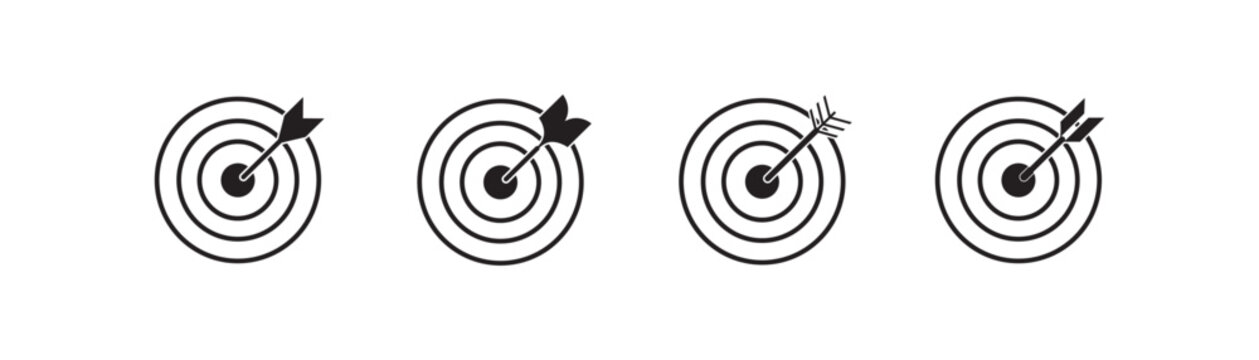 Target with arrow icon set vector illustration collection of dartboard aim symbols in line and glyph style representing focus precision and success