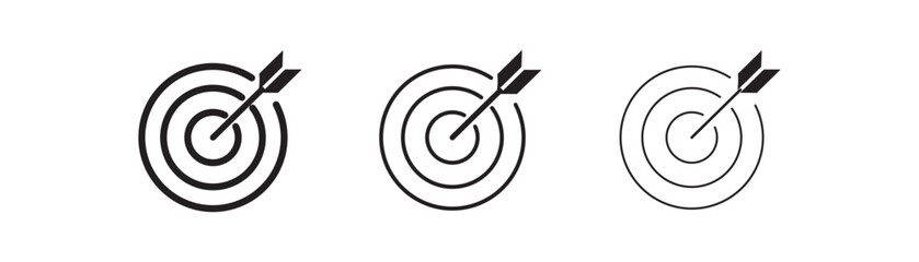 Target icon . Archery target with arrow on isolated white background. Editable stroke vector illustration, suitable for web, mobile, infographic, logo, and graphic design use © studio's line