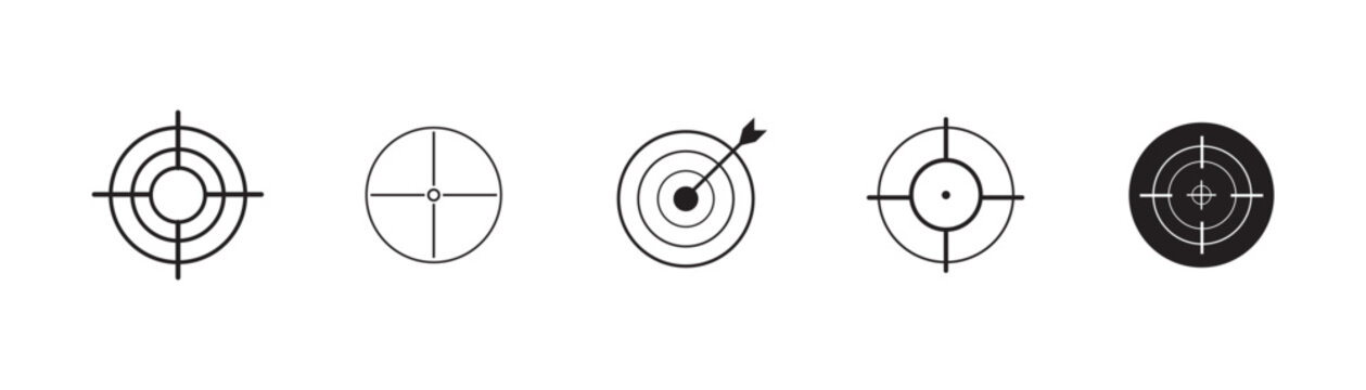 Target icons set goal symbol collection simple target with arrow darts icon hitting the bullseye line flat style. suitable for web, graphic design use. 