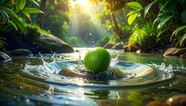 Fresh lime splashing into river
