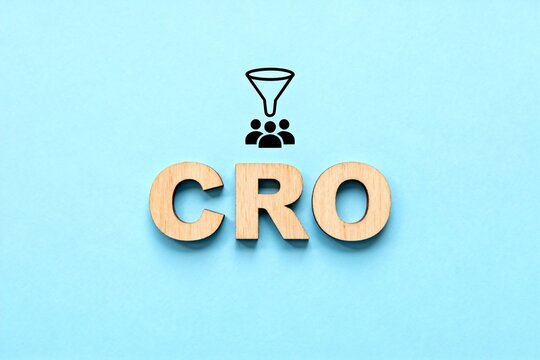 Wooden letters CRO with funnel icon