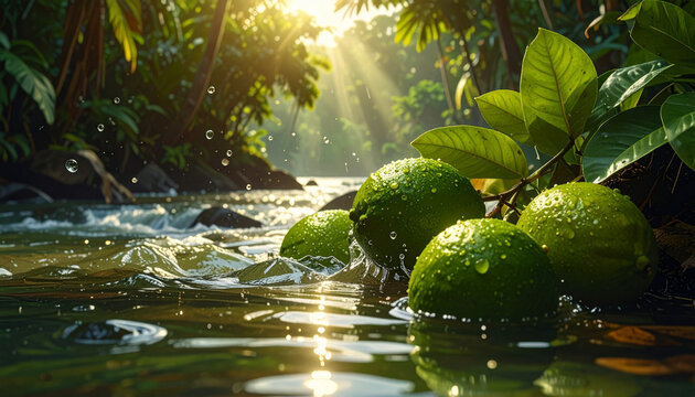 Fresh green citrus in river