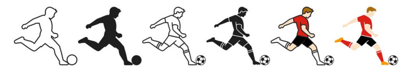 Set of soccer player silhouettes in action with ball © Oleksandr