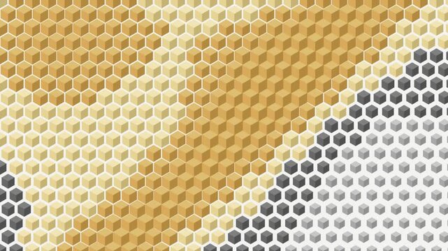 Abstract geometric pattern with isometric cubes in yellow and gray gradient