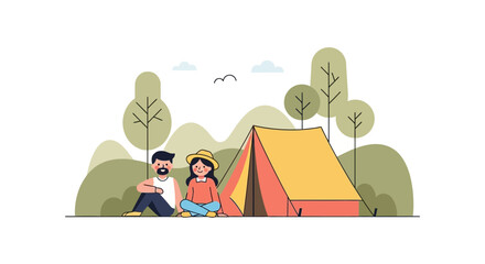 Obraz premium Couple sitting next to tent.