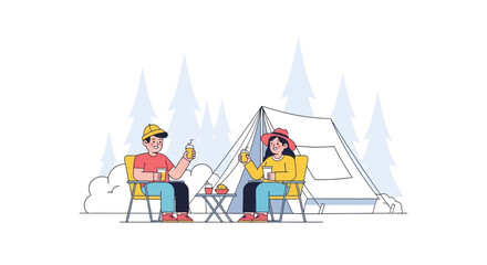 Fototapeta premium People sitting in camping chairs outdoors.