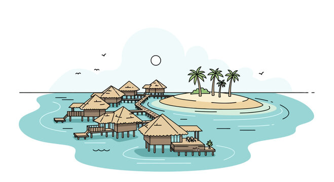Overwater Bungalow Stilt Houses Tropical.