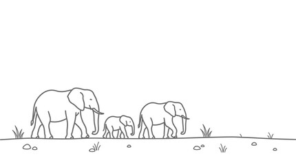 Line art illustration of an elephant family walking. © Ikhsanul_Shahbaz