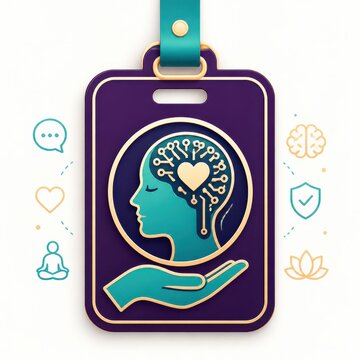 Mental health concept clipboard with digital brain and support hand isolated on white background