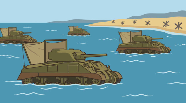 Amphibious DD Sherman Tanks in the Water