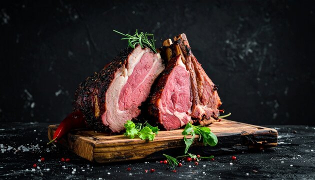brisket raw lamb chops on black elegant photo suitable to your brand, beef, meat, advertise, display, business, and more