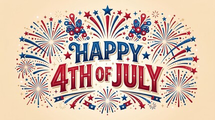 Obraz premium Festive fourth of july typography with decorative firework bursts