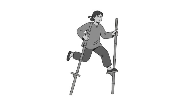 Person using stilts for fun.
