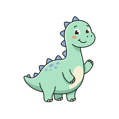 Fototapeta premium A professional flat vector illustration of a single isolated cute baby dinosaur character for nursery and baby shower, clean uniform black outlines, solid color fill, no gradients, simplified light-to