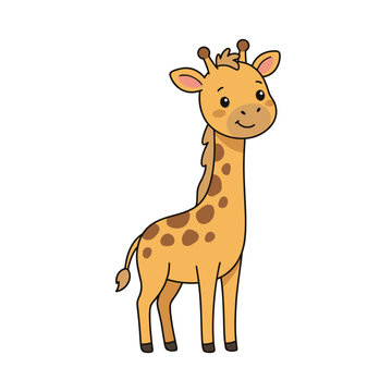 Baby giraffe safari animal vector illustration for nursery decor, isolated on white background
