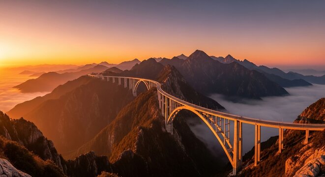 Mountain bridge sunrise