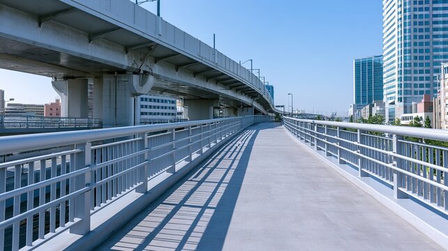 Modern Elevated Pedestrian Overpass, Minimalist Urban City Architecture View