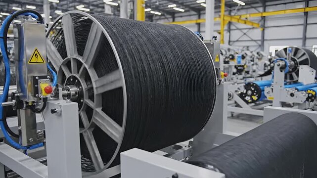 Industrial manufacturing process of advanced composite materials on automated machinery.