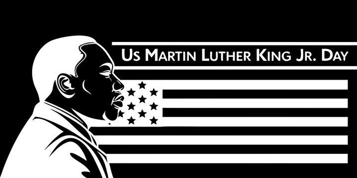 USA, US, U.S - High contrast graphic of martin luther king jr day with american flag motif mlk day civil rights american silhouette equality activist national commemoration patriotic