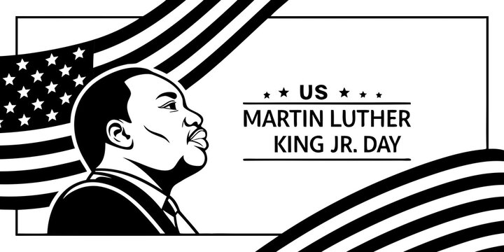 USA, US, U.S - Graphic illustration of martin luther king jr for us national holiday with mlk day civil rights american silhouette equality activist commemoration national patriotic