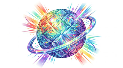 Abstract Crystal Planet With Rainbow Aura. © Kucing