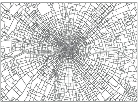 Beijing China Road Map Vector Metropolitan Line Art Roads Monochrome Urban Planning Cartography Detailed Downtown Topography Atlas Street Map Layout
