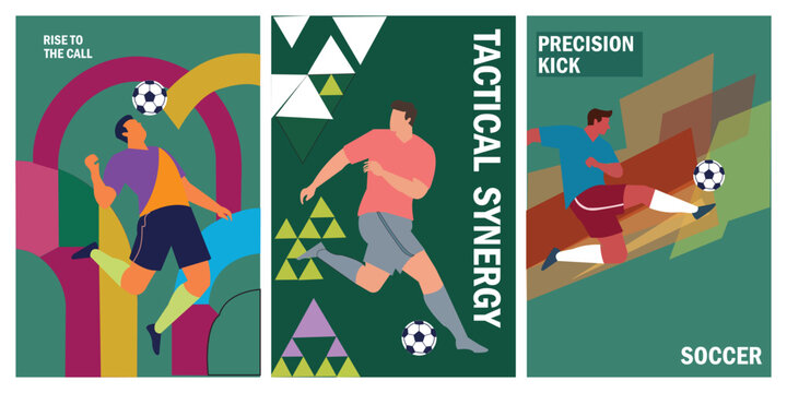 Modern Abstract Soccer Poster Collection Featuring Dynamic Football Players for World Championship 2026 Vector Design