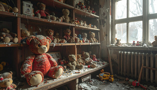 Teddy bears shelves interior