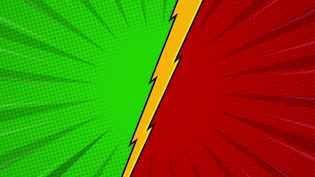 Bold Green and Red Comic Style Background with Yellow Lightning Bolt