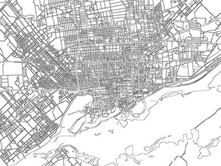 Obraz premium Toronto Canada Street Map City Plan Vector Streets Metropolitan Cartography Black White Linework Navigation Detailed Urban Road Network Geography Blueprint