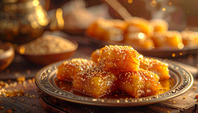 Delicious sesame glazed honey pastries