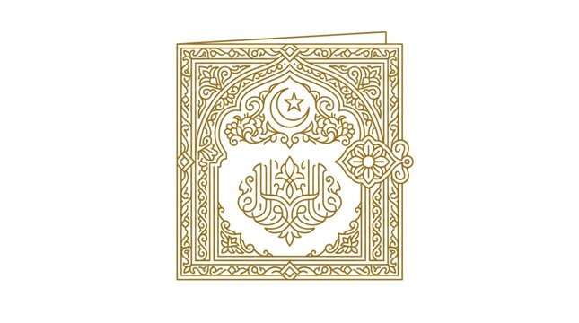 Islamic Holy Book Quran with Ornate Golden Cover.