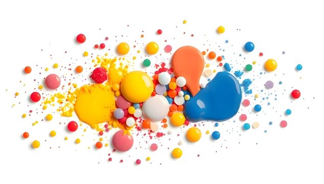 Brightly colored sprinkles and confetti dots on a white surface, festive birthday party anniversary celebration background, confectionery sweets layout