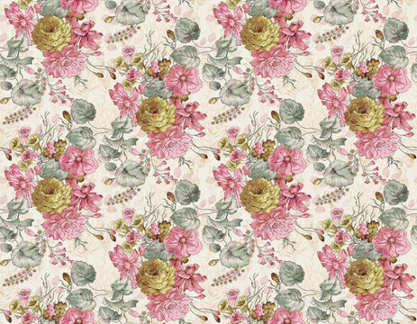 seamless pattern with flowers and allover design on background