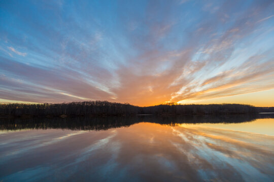 63893-03316 Sunset over lake Stephen A. Forbes State Park Marion Co. IL